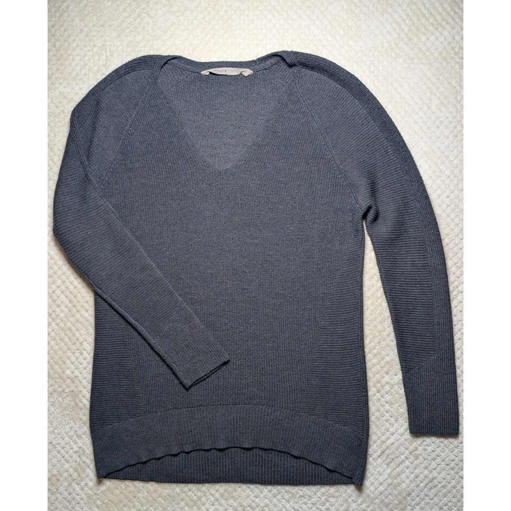 Athleta Gray Merino Wool Blend V Neck Sweater‎ W Small Lightweight Knit Pullover